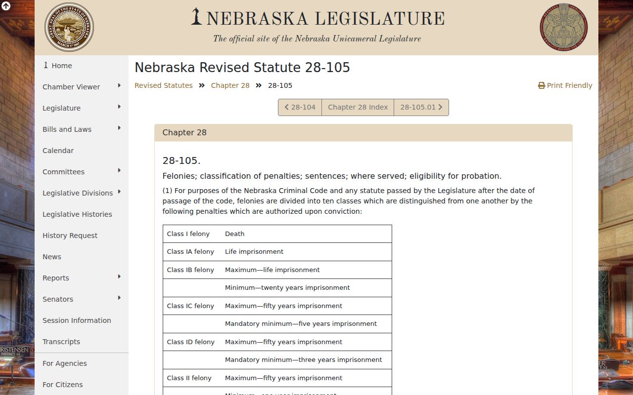 Franklin County felony court case classification statute
