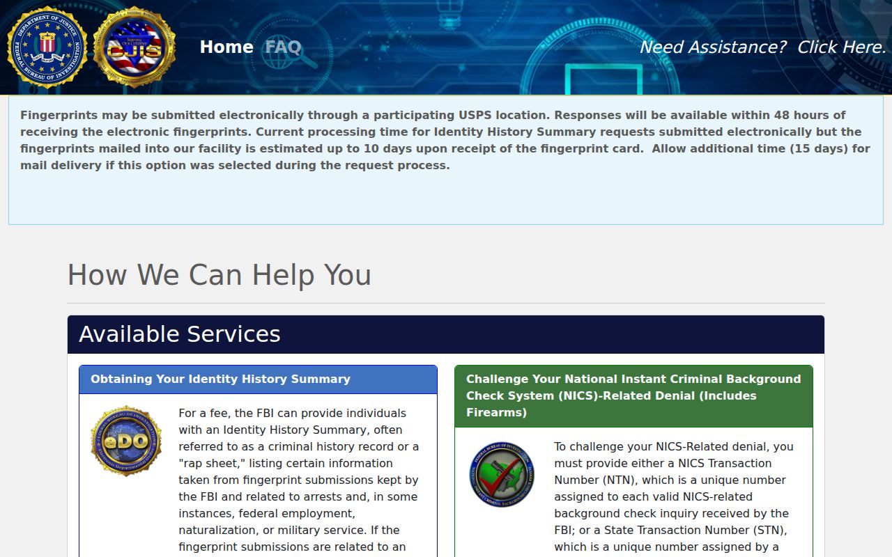 Hildreth criminal record self-review through the FBI electronic portal