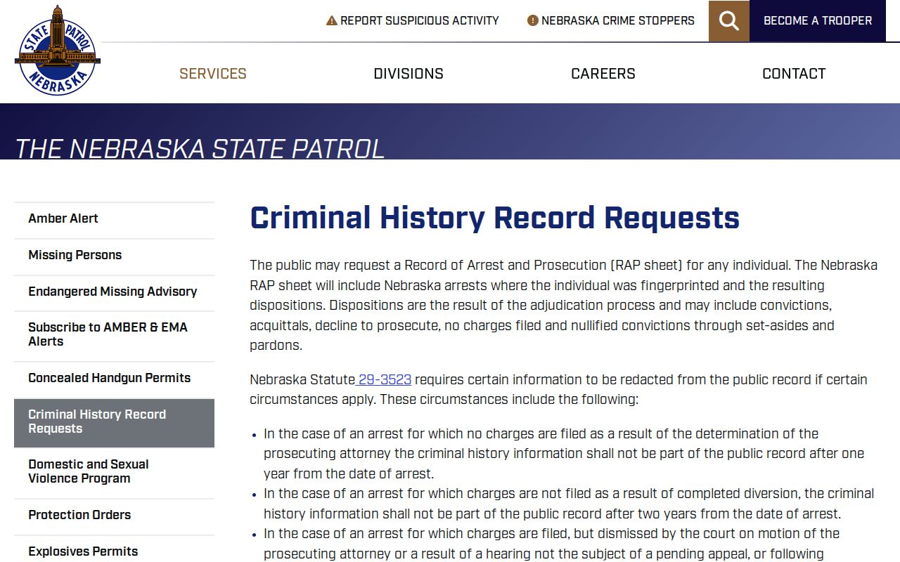Franklin County criminal history request information from Nebraska State Patrol