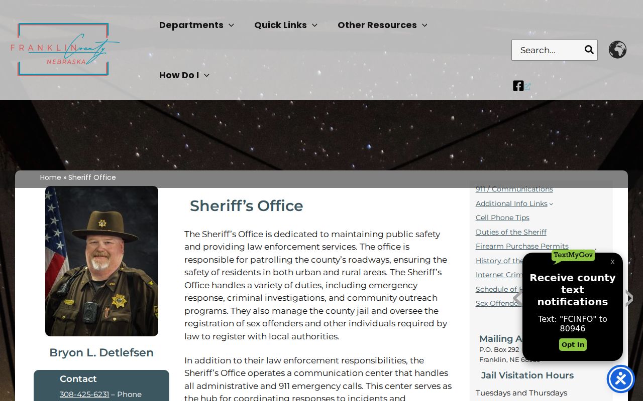 Franklin County sheriff criminal booking record contact page
